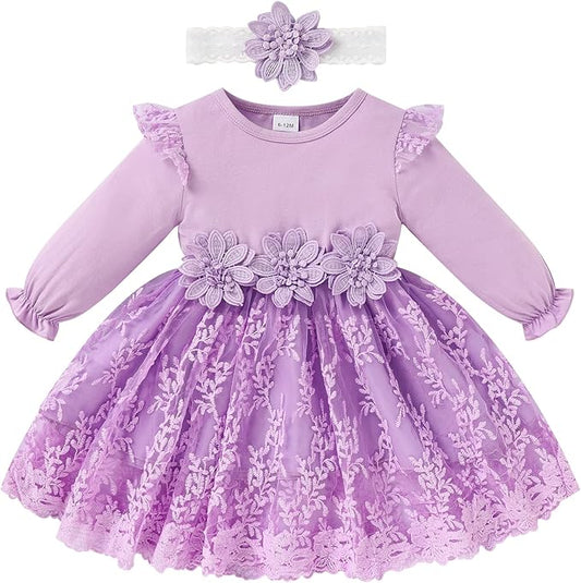 Baby Girl Dress Ruffle Sleeve Toddler Girl Dresses Infant Girls Long Sleeve Fall Winter Clothes Flower Tulle Dress