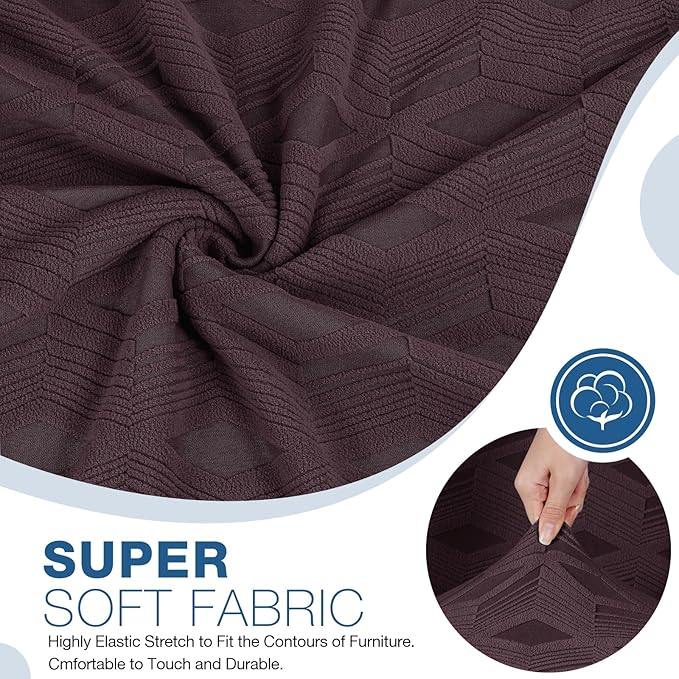 TAOCOCO Recliner Loveseat Cover, Stretch Jacquard Reclining Loveseat Cover Furniture Protector Sofa Slipcovers 2 Seat Recliner Covers with Elastic Bottom for Kids, Pets (Dark Coffee)