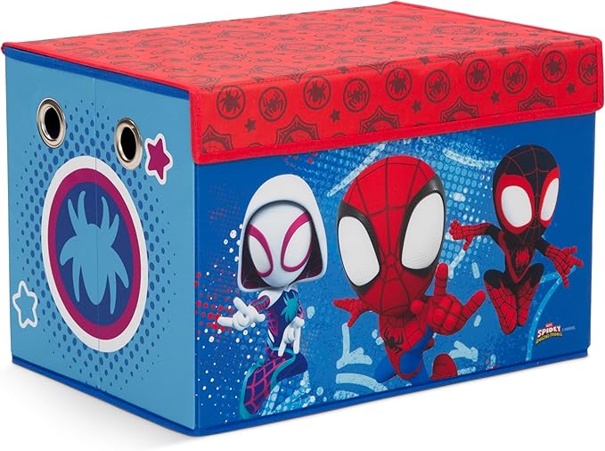 Delta Children - Marvel Spidey and His Amazing Friends 4-Piece Toddler Room-in-a-Box Set – Includes Sleep and Play Toddler Bed, Table, 1 Chair and Fabric Toy Box, Blue/Red