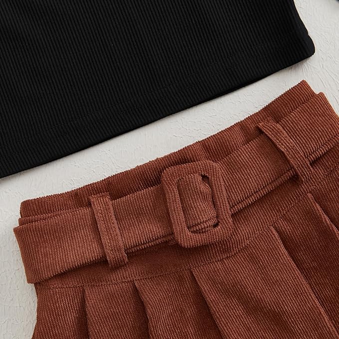 Fernvia Toddler Baby Girl Fall Winter Skirt Set Turtleneck Ribbed Long Sleeve T-Shirt Top & Plaid Skirts Dress 2Pcs Outfits