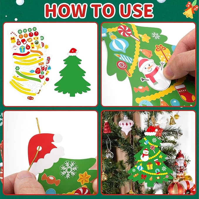 48Pcs DIY Christmas Tree Craft Kit for Kids, Holiday Art Making Craft with Stickers, Make Your Own Christmas Bookmark Xmas Party Favor Decorations Classroom Home Game Activities (Christmas Tree)