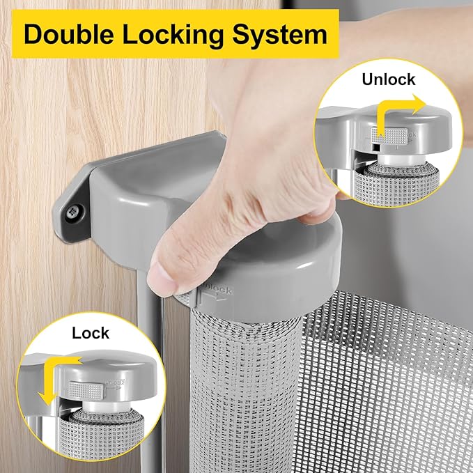 175 Inch Extra Wide Retractable Baby Gates for Large Openings, Extra Long Retractable Dog Gate for Doorways 33" Tall Mesh Pet Gate for Wide Openings Large Baby Gate for Indoor Outdoor (Light Gray)