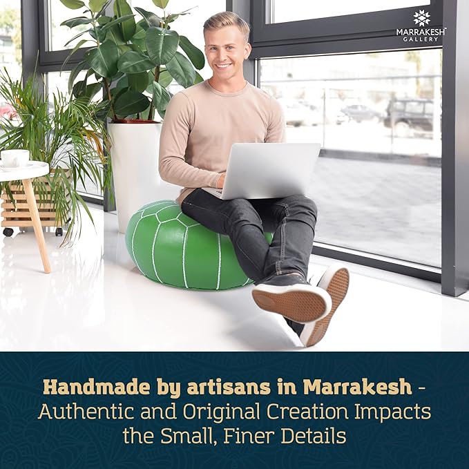 Marrakesh Gallery Genuine Leather Round Pouf Unstuffed - Moroccan Ottoman Footstool, Footrest Cover - Boho Decor - Bohemian Living Room, Bedroom, Kids Room, Gift & Wedding