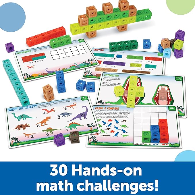 Learning Resources MathLink Cubes Kindergarten Math Activity Set: Dino Time! 115 Pieces, Ages 5+ Kindergarten STEM Activities, Math Games for Kids, Mathlink Cubes Activity Set, Ages 5+