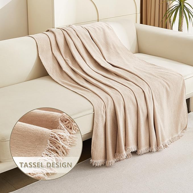 MYSKY HOME Sofa Covers for Futon Couch Cushion Cover with Tassel Edge Khaki Couch Covers Thick Soft for Cats Vintage Sofa Seat Covers Couch Cover for Dogs Universal Furniture Protector, 71"x 102"