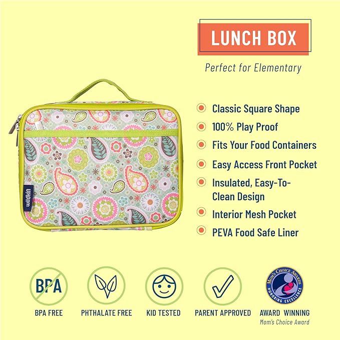Wildkin Kids Insulated Lunch Box Bag for Boys & Girls, Reusable Kids Lunch Box is Perfect for Early Elementary Daycare School Travel, Ideal for Hot or Cold Snacks & Bento Boxes (Spring Bloom)