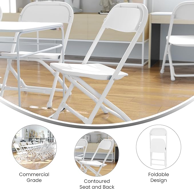 Flash Furniture Timmy Kids Plastic Folding Chairs for Pre-K through Kindergarten, Children's Folding Chairs for Daycare and Events, Set of 10, White