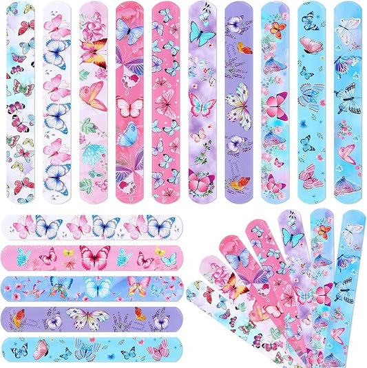 48 Pcs Butterfly Slap Bracelets Wristbands Toys Birthday Party Favors Kids Bracelets Snap Bands for Girls Butterfly Theme Birthday Party Decorations Supplies Class Prize Exchanging Gift, 12 Styles