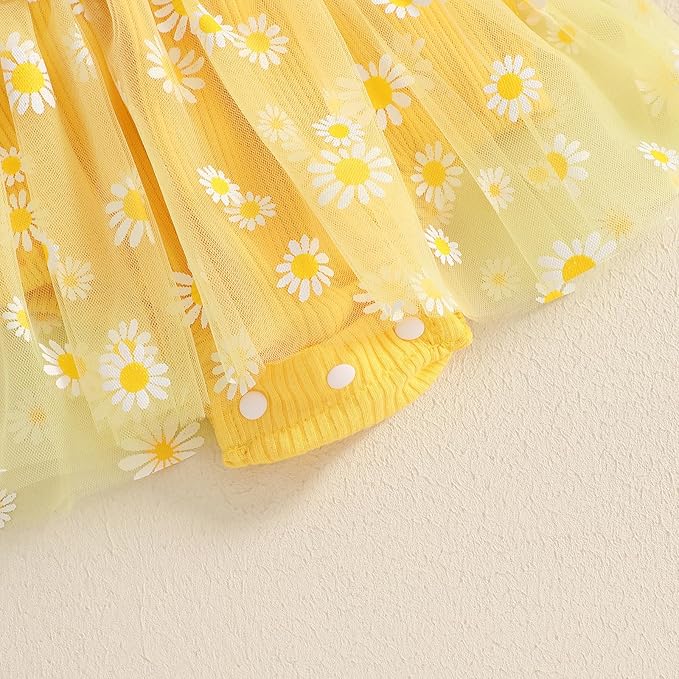 Baby Girl Clothes Daisy Ribbed Bodysuit Sleeveless Romper Dress Summer Outfit for Girls Newborn 3 6 9 12 18 Months
