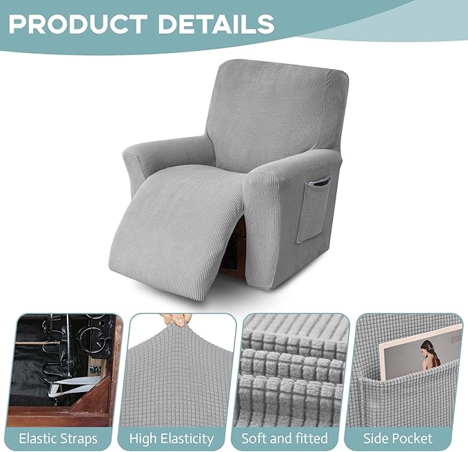 Recliner Chair Cover Lazy Boy Recliner Covers Recliner Covers for Recliner Chair 1 Piece Furniture Protector Prevent wear and pet Hair（Recliner,Light Grey）