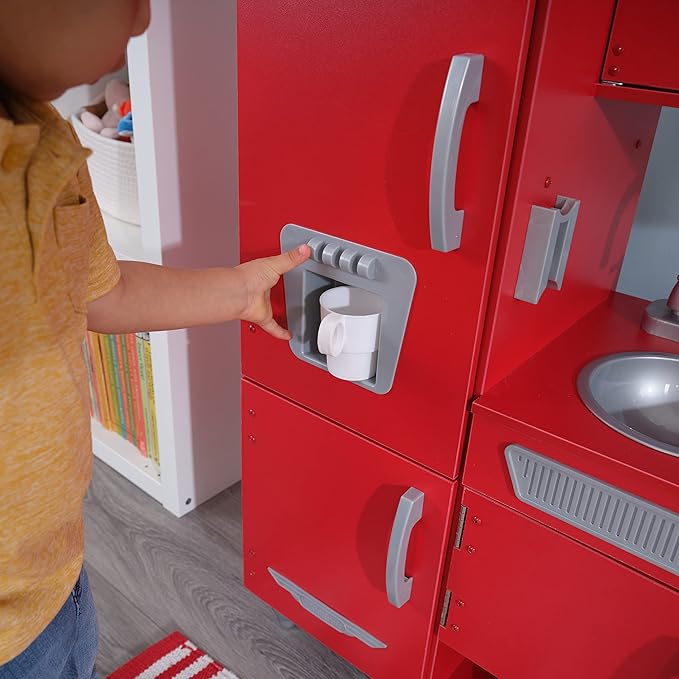 KidKraft Red Vintage Wooden Play Kitchen with Stainless Steel-Look Trim, Play Phone