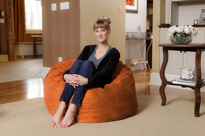 Chill Sack Bean Bag Chair - 3' Medium Teens & Kids Memory Foam Lounge Chair with Soft Microfiber Cover – Cozy Furniture for Living Room, Dorm, & Kids' Rooms – Orange