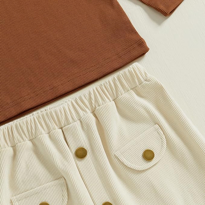 Fernvia Toddler Baby Girl Fall Winter Skirt Set Turtleneck Ribbed Long Sleeve T-Shirt Top & Plaid Skirts Dress 2Pcs Outfits