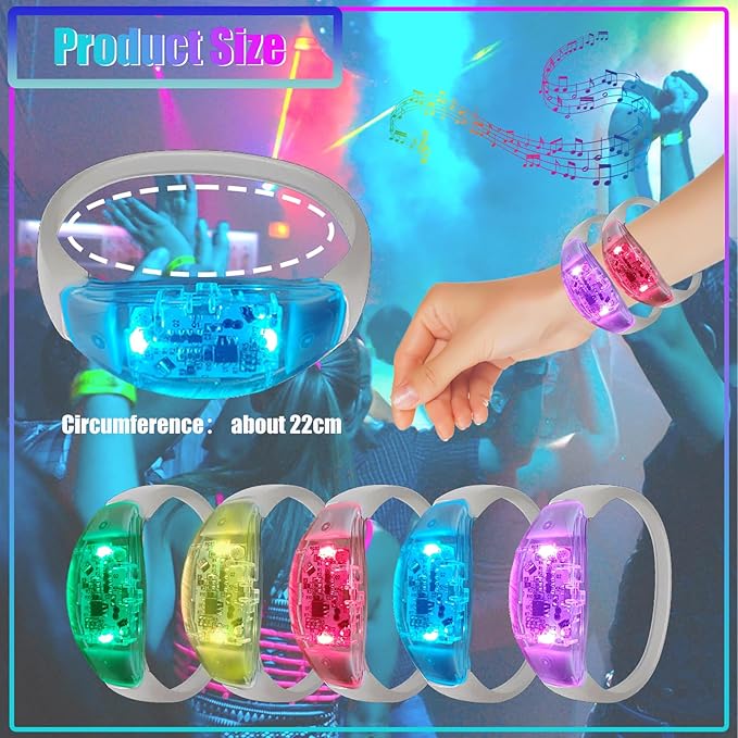 20 Pcs LED Glow Bracelets Sound Activated LED Bracelets Light Up Bracelets Music Control Color Changeable Party Favors for Rave, Concerts,Wedding,Birthday,Carnival,Valentine's Day,Class Reward