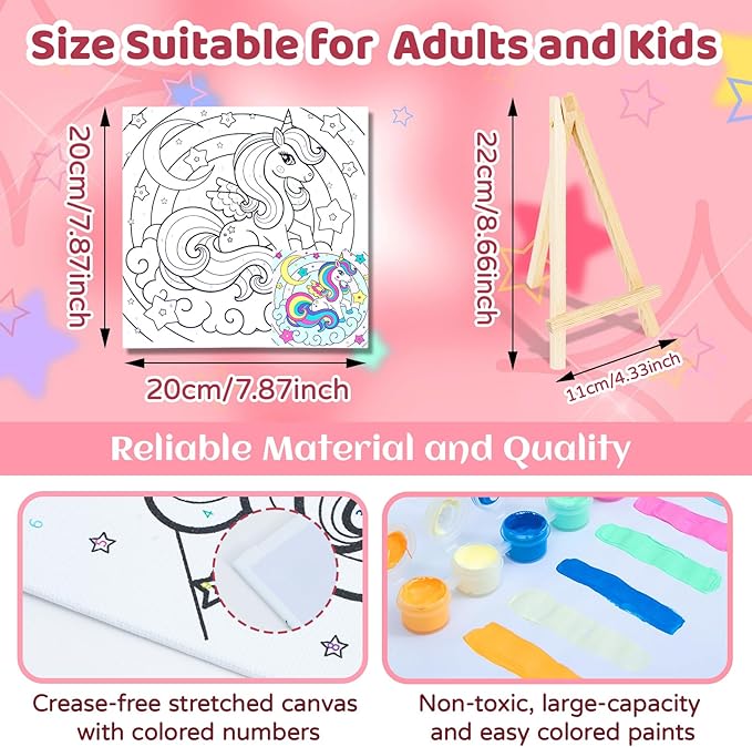 6 Pack Unicorn Paint by Numbers for Kids - Glow in The Dark Predrawn Canvas, Arts and Crafts with 50 Paints,12 Brushes 2 Easels, DIY Acrylic Oil Painting Kits for Boys Girls Beginners, Home Wall Decor