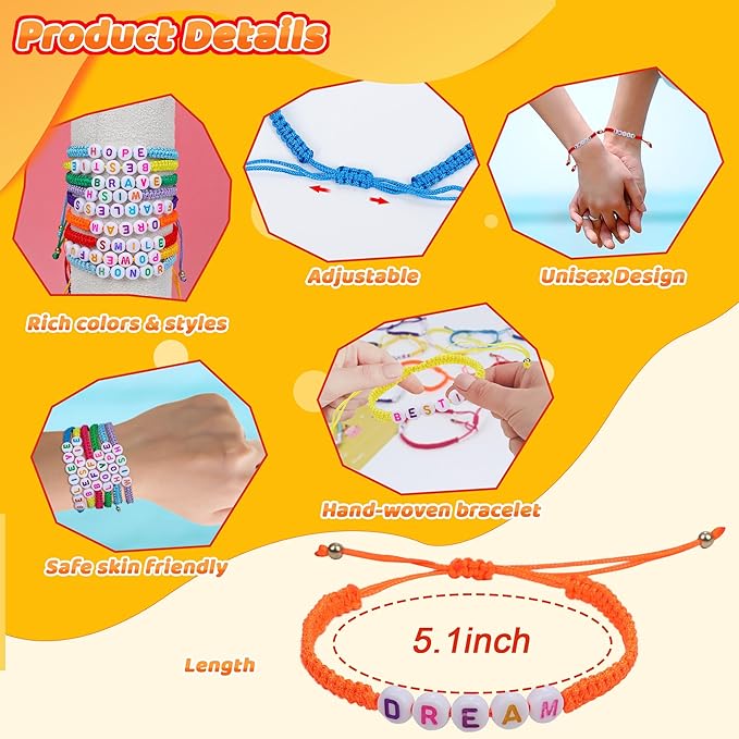 32Pack Valentines Day Gifts for Kids Classroom, Valentines Cards with Friendship Bracelets Goodie Bag, Girls Boys Students Valentine Greeting Cards Bracelets School Prizes Exchange Gifts Party Favors