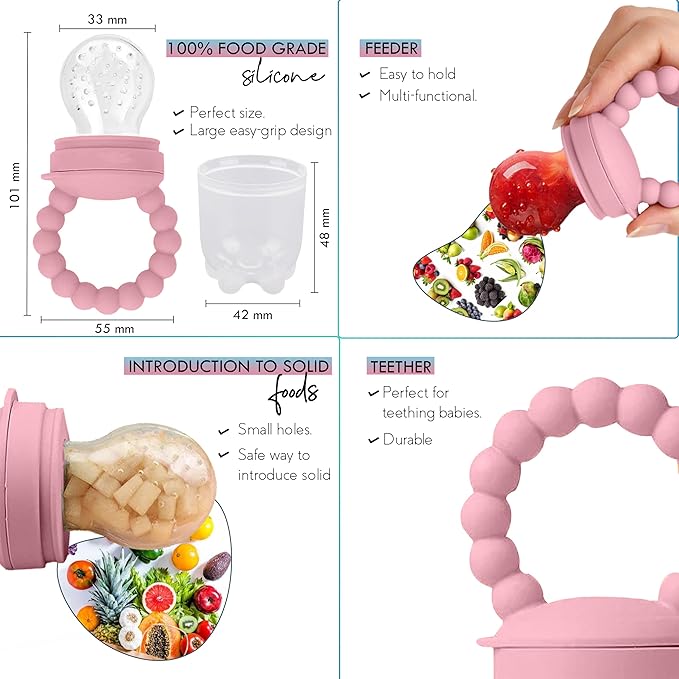 O'doe 17-Piece BPA-Free Silicone Baby Feeding Set | Thick & Soft Suction Plates, Baby Bowls, Wooden Fork & Spoon, and More | Make Mealtime Fun and Easy for Your Little One | Pink, V2