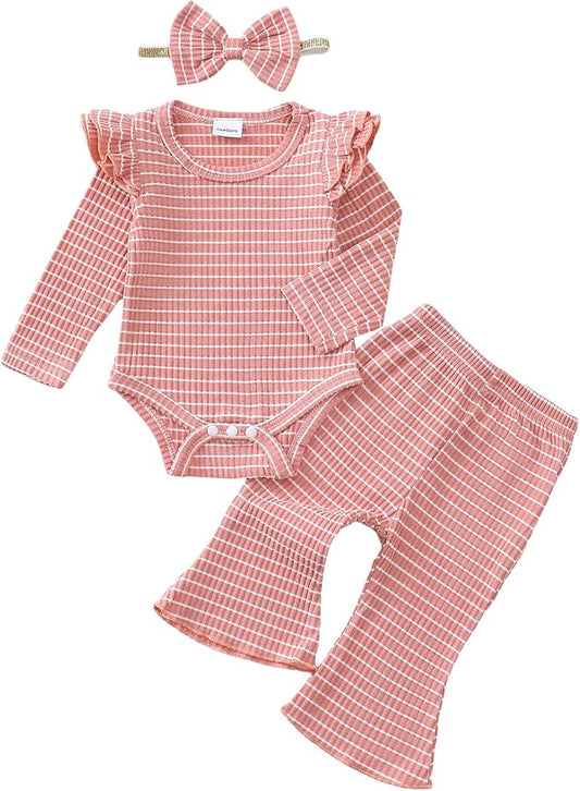 SUNNY PIGGY Newborn Baby Girl Clothes Infant Girls Outfits Ruffle Long Sleeve Romper Pants Set with Headband