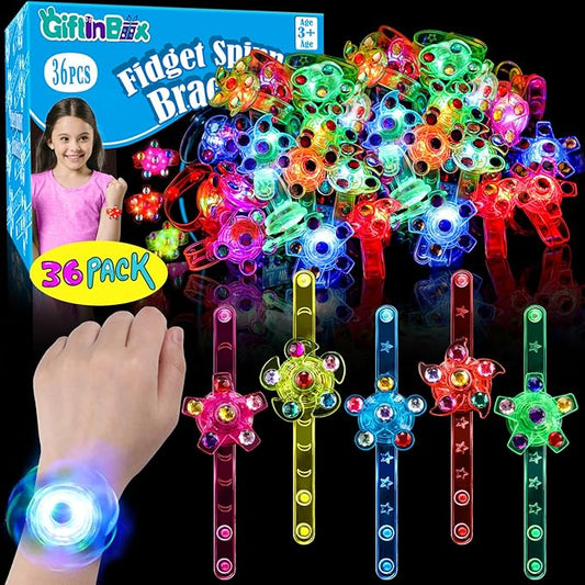 36 Pack LED Light Up Fidget Spinner Wristbands Party Favors for Kids 4-8 8-12, Glow in Party Supplies, Return Gifts for Kids Birthday Halloween