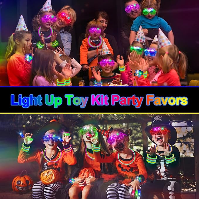 244 Pack Glow in the Dark Party Supplies for Kids, Neon Party Favors for Kids, Glow Party Favors for Kids 8-12, Kids Led Light Up Party Favors,Kids New Years Eve Party Supplies