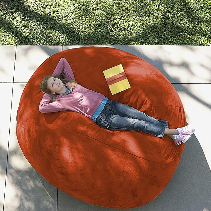 Giant Fur Bean Bag Chair Cover for Kids Adults, (No Filler) Living Room Furniture Big Round Soft Fluffy Faux Fur Beanbag Lazy Sofa Bed Cover (Orange, 5FT)