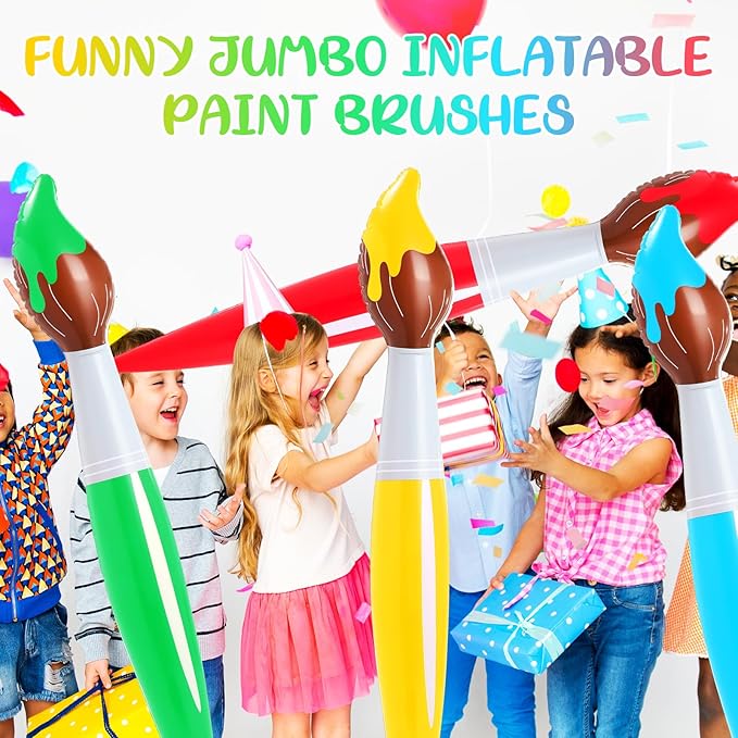 43.3 Inch Giant Inflatable Paint Brushes Large Blow up Colored Paintbrushes Set Art Paint Brushes for Kids Summer Birthday Party Favor Decoration Back to School Classroom, 4 Color