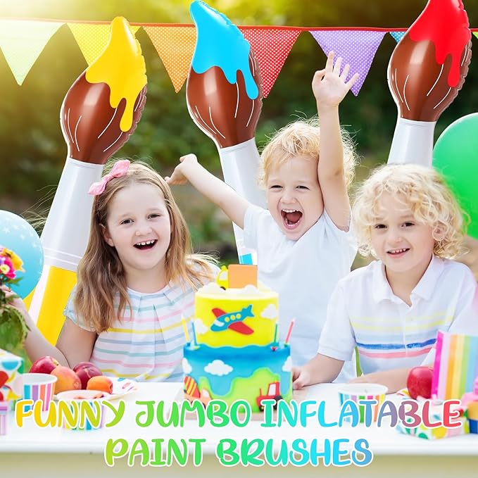 43.3 Inch Giant Inflatable Paint Brushes Large Blow up Colored Paintbrushes Set Art Paint Brushes for Kids Summer Birthday Party Favor Decoration Back to School Classroom, 4 Color