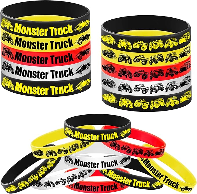 24PCS Monster Truck Rubber Bracelets Silicone Wristbands -Big Car Party Supplies Birthday Racing Baby Shower Party Favors