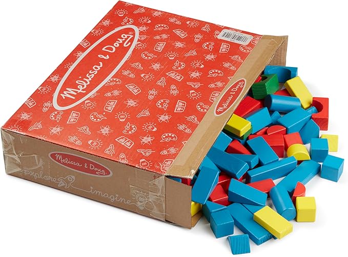 Melissa & Doug Wooden Building Block Set - 200 Blocks in 4 Colors & 9 Shapes