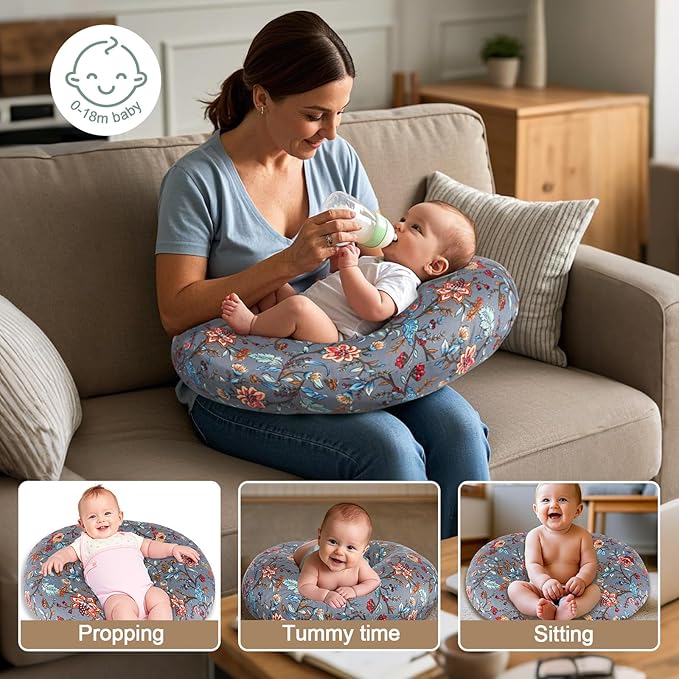 Nursing Pillow, Breastfeeding Pillows with Standard Size Removable Cover, Breast Feeding Pillow with Breathable Filling, Ergonomic Nursing Essentials for Bottle and Breastfeeding (Peony)