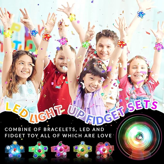 33 Pack LED Light Up Fidget Spinner Bracelets Party Favors for Kids 4-8 8-12,Glow in The Dark Party Supplies,Birthday Gifts,Treasure Box Toys for Classroom,Prizes,Pinata Goodie Bag Stuffers