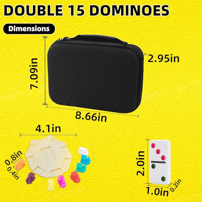 Mexican Train Dominoes Set Double 15,Double Fifteen Dominoes with 136 Tiles,Dot Dominos for Adults Family Board Games with Lightweight EVA Case Portable for Travel Camping