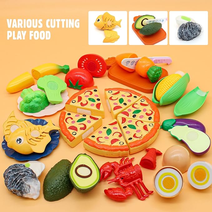 39 Items 62Pcs Play Kitchen Toy Accessories Set, Kids Kitchen Set with Play Pots and Pans, Pretend Play Food, Cooking Utensils, Apron, Toddler Kitchen Playset Kids Girls Boys Age 3+…