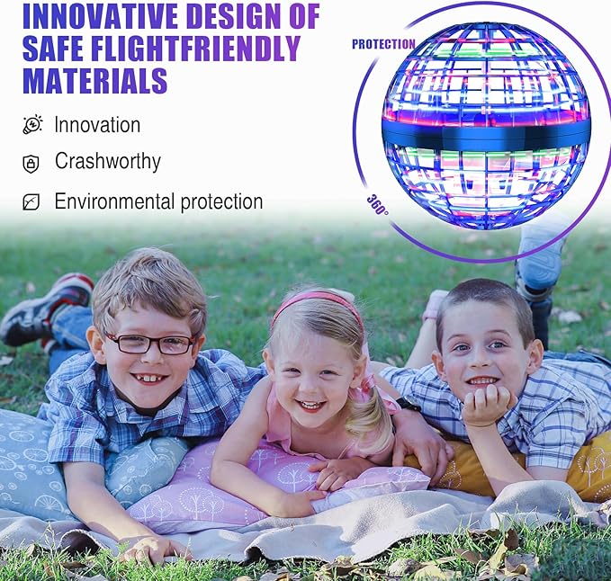 2025 Flying Orb Ball Toy, Galaxy Boomerang Hover Ball Led Lights Mini Drone Globe Hand Controlled Flying Ball Toys Cool Toys Gift for 6 7 8 9 10+ YearOld Boys Girls Teens Outdoor Toys(Blue)