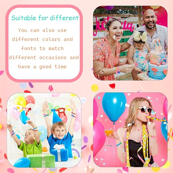 48 Pieces Rubber Bracelets for Happy Birthday Gift Silicone Stretch Wristbands Colored Silicone Bracelets for Birthday Party Supplies (Mixed)