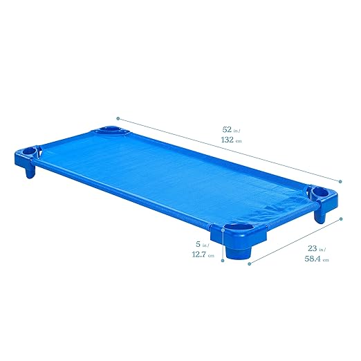ECR4Kids Stackable Kiddie Cot, Assembled, Standard Size, Classroom Furniture, Blue, 5-Pack