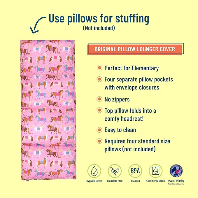 Wildkin Kids Floor Lounger: Ideal for Boys and Girls, Travel-Friendly, Perfect for Sleepovers - Pillow Lounger for Kids, Requires Standard Size Pillows Not Included (Horses)