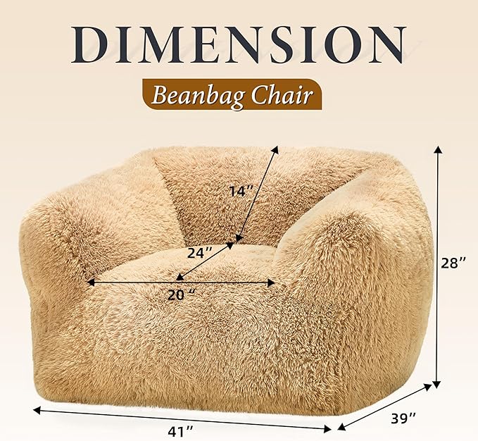 Homguava Giant Bean Bag Chair for Adults,Large Bean Bag Sofa with Armrests&Stuffed Memory Foam,Big BeanBags with Filler,Plush Bean Bag Couch Comfy Lazy Sofa Chair for Bedroom,Living Room(Large,Khaki)