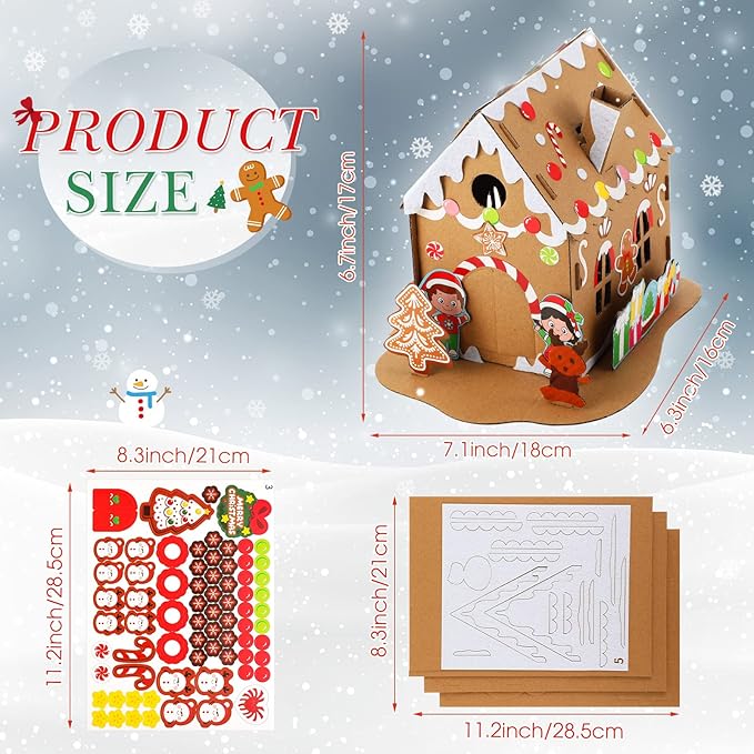 6 Sets Christmas Gingerbread House Kit Christmas Crafts for Kids Mini Christmas Cardboard Make-a-Gingerbread House Craft for Boy Girl Christmas Party Game Craft Supplies(Classic Style)