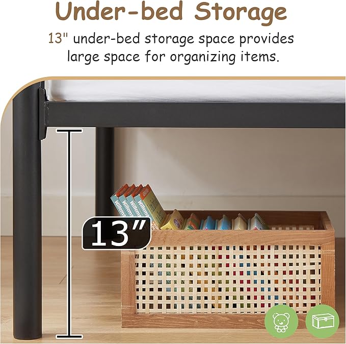 VECELO Twin Over Twin Bunk Bed with Built-in Ladder and Safety Guardrail, Heavy Duty Metal Bunkbeds, Space Saving, No Box Spring, Black