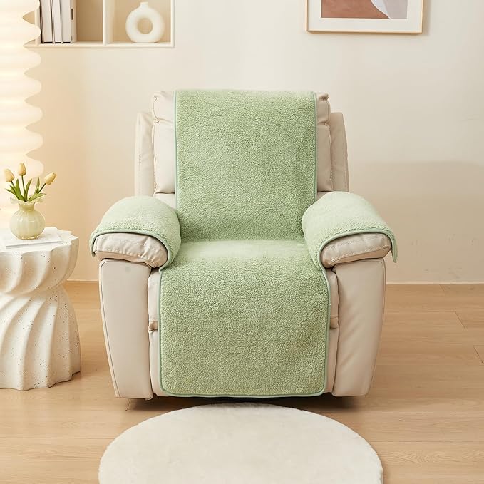 vctops Sherpa Fleece Recliner Chair Cover Super Soft Warm Plush Sofa Slipcover Furniture Protector Non Slip Washable Reclining Chair Cover for Kids, Pets (Green,22"x82")