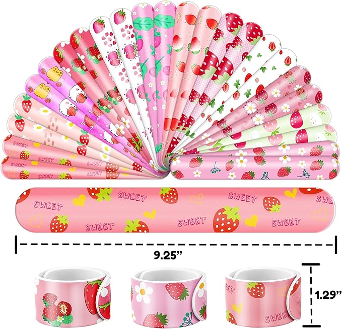 48PCS Strawberry Party Favors - 24PCS Tattoos & 24PCS Slap Bracelets - Berry Themed Birthday, Baby Shower, Goody Bag Fillers, Summer Party Supplies, Classroom Prizes, Gifts for Kids & Toddlers