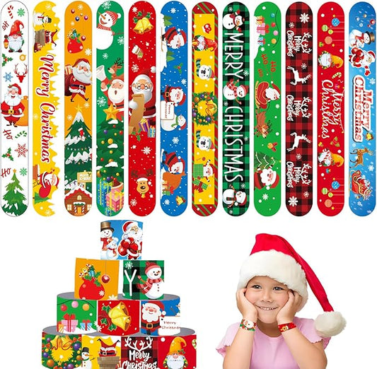 48 PCS Christmas Slap Bracelets Party Favors, Xmas Snap Bracelet Party Favors Supplies for kids&teens Gifts Teacher Classroom School Prizes Christmas Party