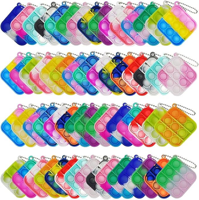 30 Pcs Mini Pop Bubble Fidget Sensory Toys, Pop Keychain Bulk Toy for Party Favor, Classroom Student Prizes Easter Basket Goodie Bag Stuffers Christmas Valentine Gift for Kid