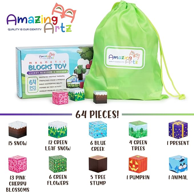 64 PCS Magnetic Blocks for Kids - STEM Montessori Sensory Toys for Toddlers Kids Boys Girls Ages 3 4 5 6 7 8 (Multicolor) - Magnetic Building Blocks Toys