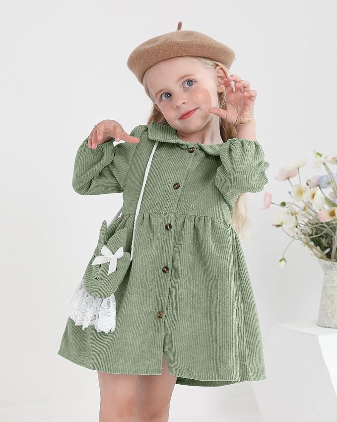 Mioglrie Toddler Baby Girl Dress 2T 3T 6 12 18 24 Months Fall Winter Clothes Outfits Dresses with Cute Satchel for Baby