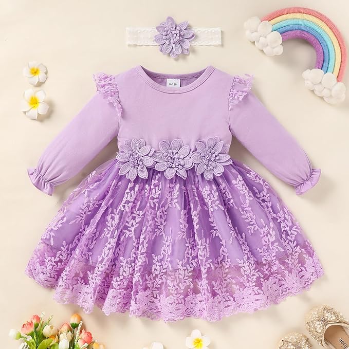Baby Girl Dress Ruffle Sleeve Toddler Girl Dresses Infant Girls Long Sleeve Fall Winter Clothes Flower Tulle Dress