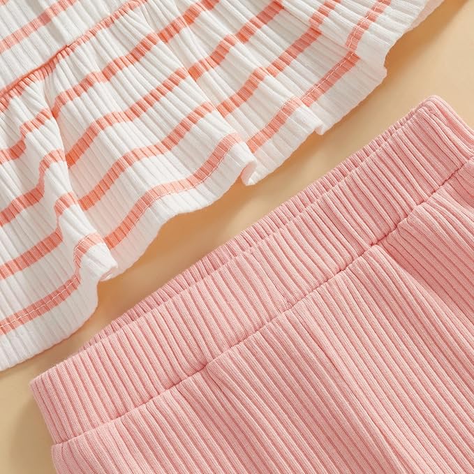 Mubineo Toddler Baby Girl Clothes Cute Ribbed Outfits Knit Long Sleeve Shirt Tops Bell Bottom Pant Fall Winter Outfit