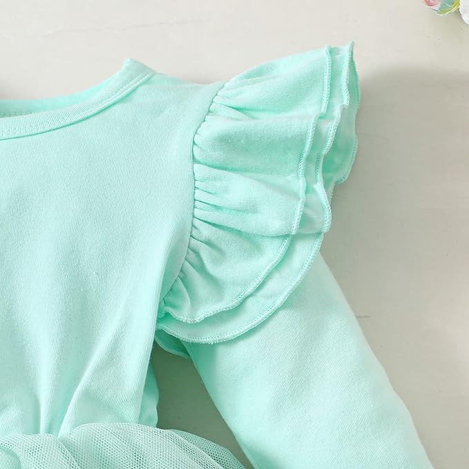Baby Girl Ruffle Sleeve Romper Dress Outfit Newborn Princess Tulle Dresses Infant Jumpsuit Tutu Skirt Set Clothes