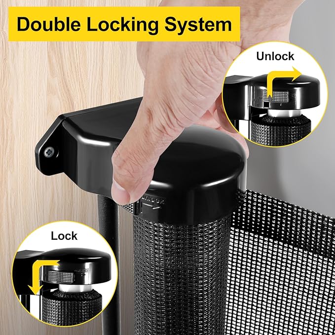 175 Inch Extra Wide Retractable Baby Gates for Large Openings, Extra Long Retractable Dog Gate for Doorways 33" Tall Mesh Pet Gate for Long Openings Extra Large Baby Gate for Indoor Outdoor (Black)